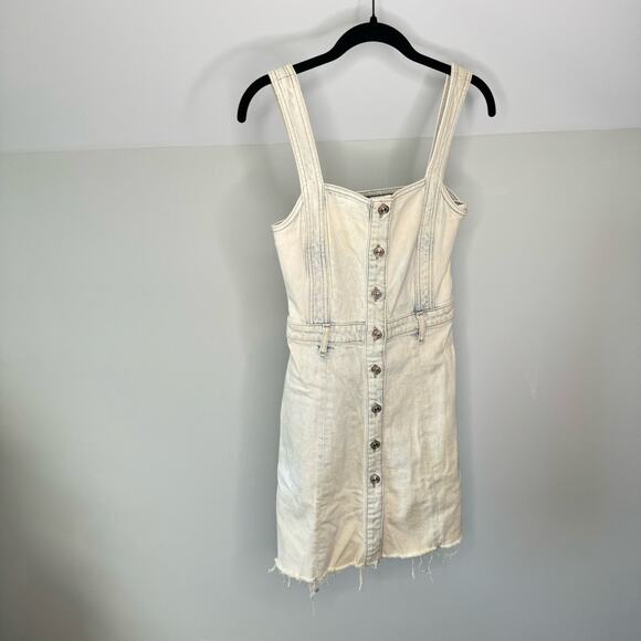 7 For All Mankind Denim Overall Midi Distressed Jean Dress - Picture 1 of 10
